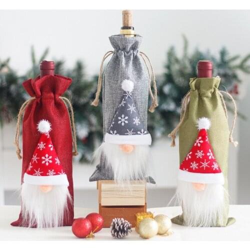 Christmas Burlap Wine Bottle Cover Reusable Wine Bottle Cover Bag Champagne Bottle Holder Christmas Gift