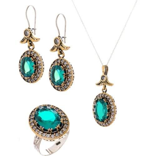 Silver Aquamarine Cubic Zirconia Authentic Triple Set Jewelry