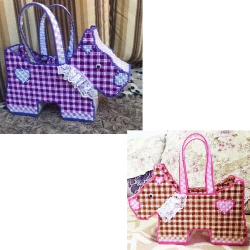 Three-dimensional embroidery cross-stitch picture diy wool embroidery bud ribbon puppy dog Teddy Golden hair storage handbag bag