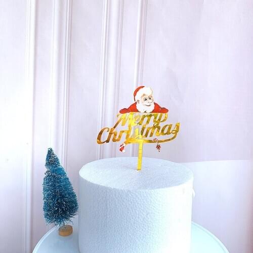 2021 New Merry Christmas Cake Topper Gold Santa Claus Deer Acrylic Cake Topper For Christmas Party Cake Decorations Xmas Decor