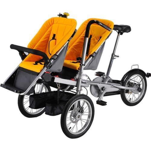 Adult Bikes Foldable Loaded Into The Car Trunk Twins Parent-child Bike Stroller 2 Babies Strollers Double Seat Bicycle Trolleys