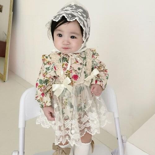 Vintage Baby Girl Bodysuit Newborn Lace Dress Infant Floral Romper Gifts Birthday Party Girls Dresses Outfits Children Clothes