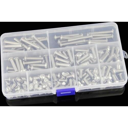260Pcs/set M3 M4 M5 304 Stainless Steel Round and Hexagon Socket Head Cap Screws Hex Socket Bicycle Bolts Kit