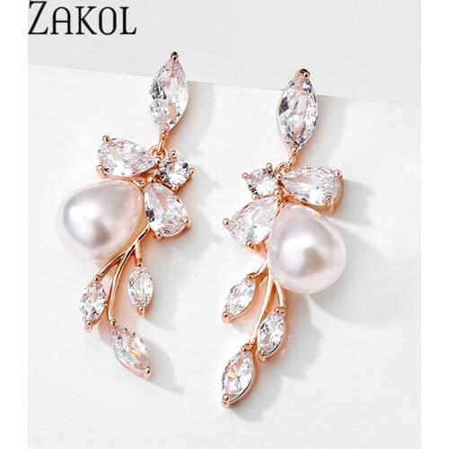ZAKOL Elegant Luxury Water Drop Leaf Cubic Zirconia Earrings Cute AAA CZ Bridal Jewelry Earring for Women EP5154