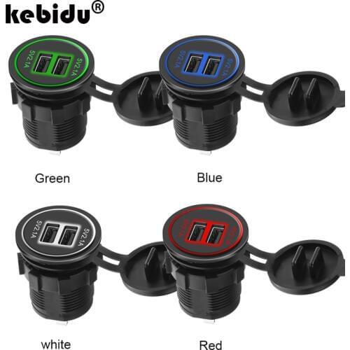 Kebidu 4.2A Dual Port USB Charger with Voltmeter 12-24V BLUE LED Digital Display Universal for Car Boat Motorcycle Accessories