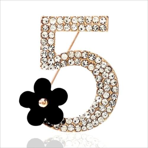 Full rhinestone number 5 flower brooch Luxury fashion wedding party letter woman boutonniere brooches gift