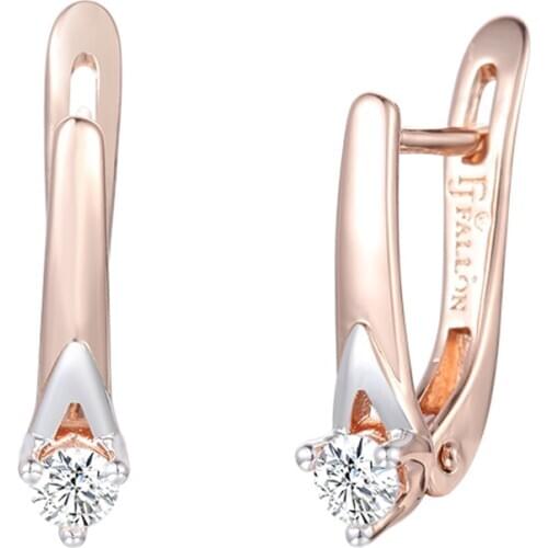 FJ Women Girls Drop Earrings 585 Rose Gold Color White V Color White Cubic Zircon Jewelry Earrings