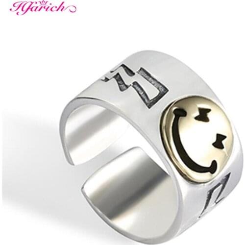 Gold Big Smiling Face Lightning Open Rings For Women Punk Ancient Silver Color Metal Smiley Finger Ring Party Jewelry Gift