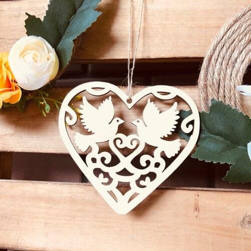 10pcs Heart Wooden Embellishments Laser Cut Love Bird Hanging Ornament Rustic Wedding Decoration Party Birthday Heart Gift Tags