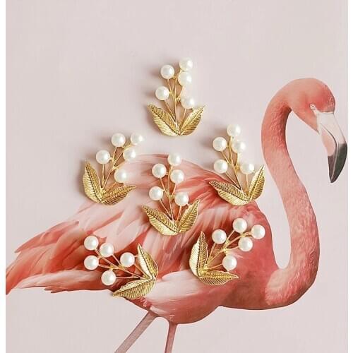 10 pcs/lot Leaf Alloy Button for DIY hair embellishments or cellphone accessoriess Alloy Pearl Branch Flower Buttons