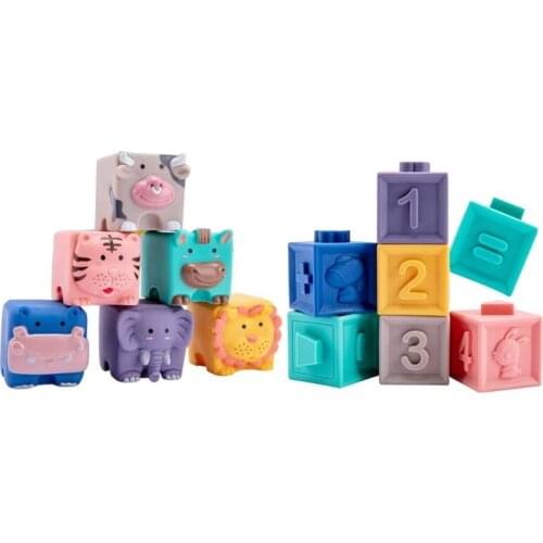12PCS Baby Teethers Bathing Toys Developmental Baby Toy Soundable Blocks Crawl Educational Toy Preschool Toys for Baby