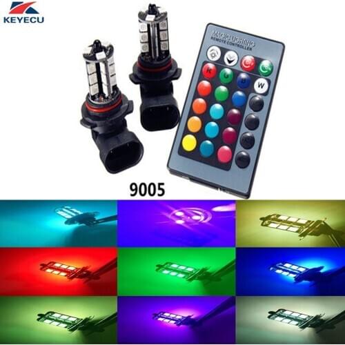 KEYECU 2 Pieces 9005 12V 27-SMD 5050 Multi-Color RGB LED Replacement Bulbs For Fog Lights or Driving Lights with Remote