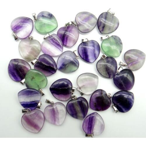 20mm Natural Quartz crystal tiger eye Turquoises aventurine Stone heart charms pendants for diy jewelry making necklace 24pcs