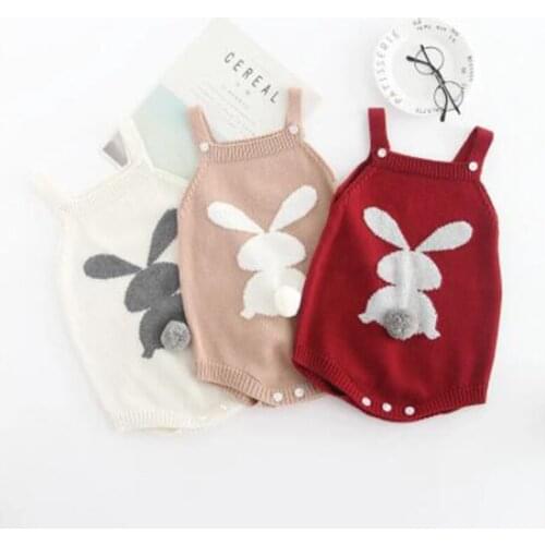 2021 Spring Autumn Baby Boys Girls Knit Rompers One-Pieces Jumpsuits Clothes Baby Girls Sleevless Cute Rabbit Rompers