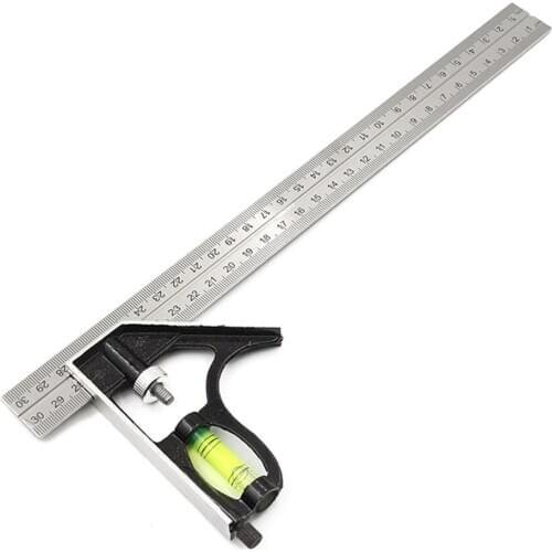 300Mm Adjustable Combination Square Angle Ruler 45 / 90 Degree With Bubble Level Multifunctional Gauge Measuring Tools