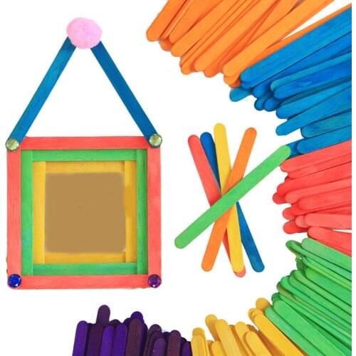 50PCS Colored Wooden Popsicle Sticks Natural Wood Ice Cream Sticks Kids Diy Hand Crafts Art Ice Cream Cake Accessories