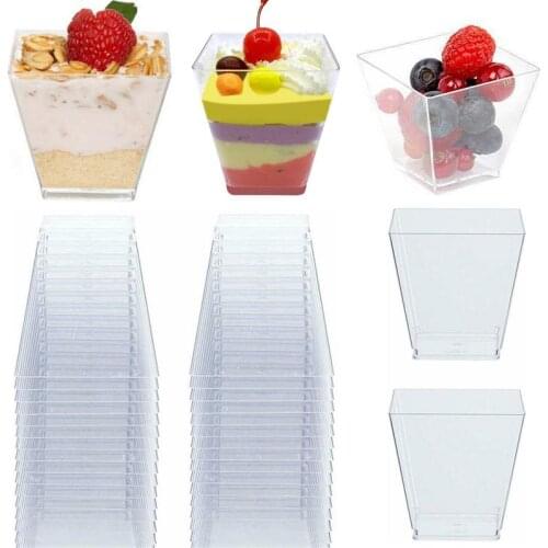 50pcs Disposable Plastic Yogurt Mousses Cake Cups Clear Square Transparent Container For Jelly Yogurt Mousses Dessert Party A35