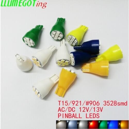 50pcs T15 W16W 921 #906 Base 8x SMD3528 Various Colour Available Non Polarity AC DC 12V 13V Pinball Game Machine Led Lamps