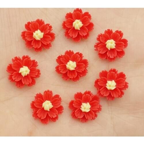 60Pcs New Resin Cute Mixed Mini Red Flowers Flat Back Cabochon Scrapbooking Hair Bow Center Embellishments DIY Accessories G42