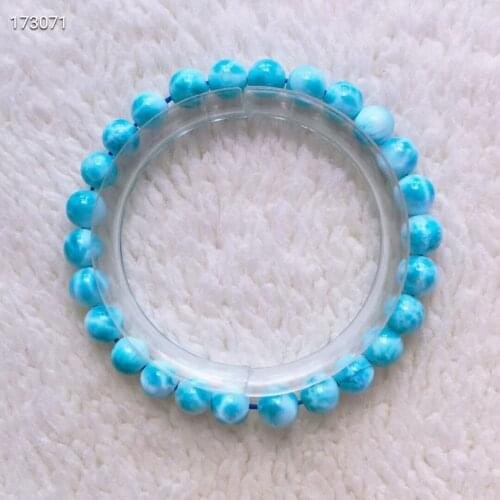 7.2mm Genuine Natural Blue Larimar Gemstone Round Beads Bracelet Water Pattern Larimar Women Men AAAAAA
