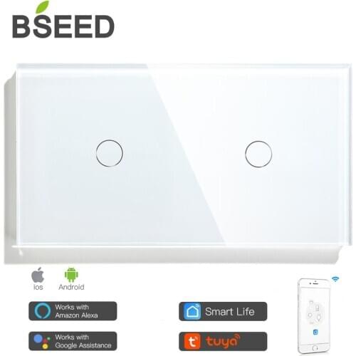 Bseed 2 Gang Smart WifI Control Touch Switch 157mm Light Switch 3 Colors Line Crystal Class Panel Switches With Neutral