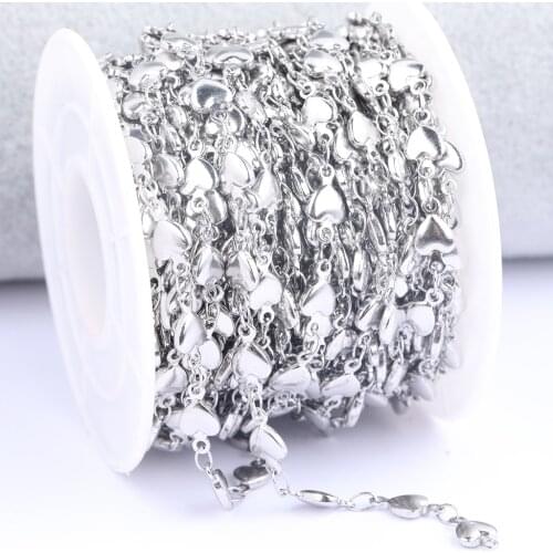 2 Meters Stainless Steel Heart Charm Jewelry Chains For Necklace Bracelets Making Diy Findings