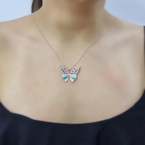 Blue Butterfly 925 Sterling Silver, Gold, Rose Plated Zircon Necklace Women Girls Handmade Fashion Jewelry Elegant Minimalist