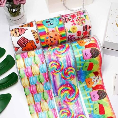 DIY Cartoon Dessert Printed Grosgrain Ribbon For Craft Supplies Sewing Accessories 5 Yards. 21305