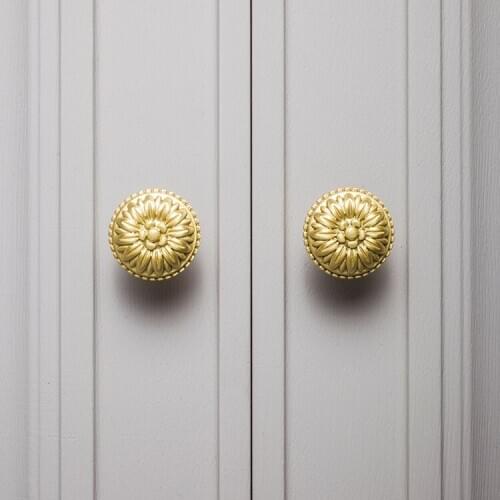 European style American style antique brass furniture handle drawer cabinet cabinet door pure copper gold single hole round hand