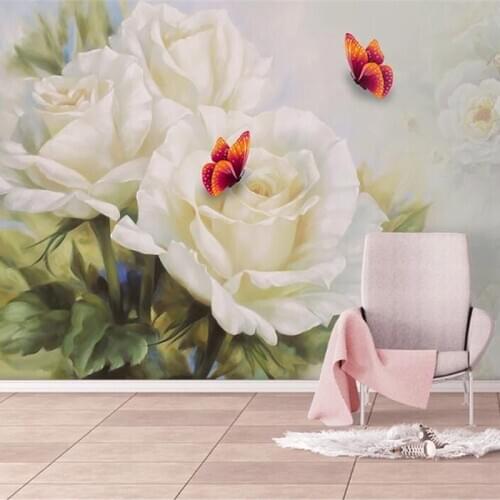 Beautiful White Rose Flower Butterfly Custom 3D Photo Wallpaper For Bedroom Living Room Sofa TV Background Wall Mural Home Decor