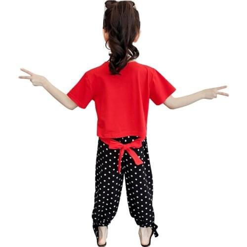Kids Clothes Girls Tshirt + Dot Pants Teenage Girls Clothing Casual Girls Tracksuit Summer Childrens Clothing 6 8 10 12 14