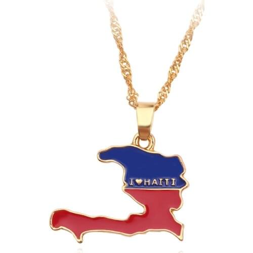 I LOVE HAITI Map Flag Pendant Necklaces for Women Girls Gold Color Jewelry Maps of Haiti Choker Necklace accessories gifts