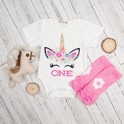 Newborn Baby Romper Girls Cute Cartoon Unicorn Cotton Romper+Leg Warmer Set Baby Girls Birthday Jumpsuit Girls Clothes D0378
