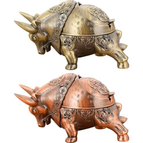 Creativity Cattle Metal Ashtray Household Office Decoration Windproof G6DA