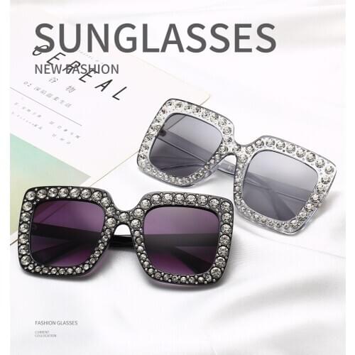 Crystal Stone Rhinestone Oversized Square Diamond Women Sunglasses Gradient UV400 Glasses