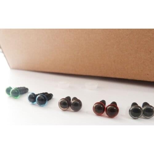 50pcs/lot 6mm round colorful toy eyes plastic safety eyes + hard washer for diy doll findings--red/green/brown/blue/clear option