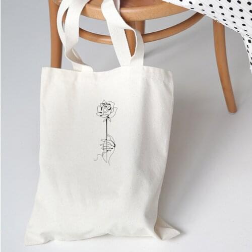 Literary Simple Shopping Bags Shopping Eco Reusable Shoulder Bags Handbag Tote Bag Casual Travel Women Folding Face Flower Print