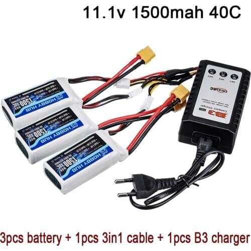 High Power 3S 11.1v 1500mAh 40C LiPo Battery with B3 Charger XT60 Plug 11.1v Rechargeable Battery For RC Car Airplane Helicopter