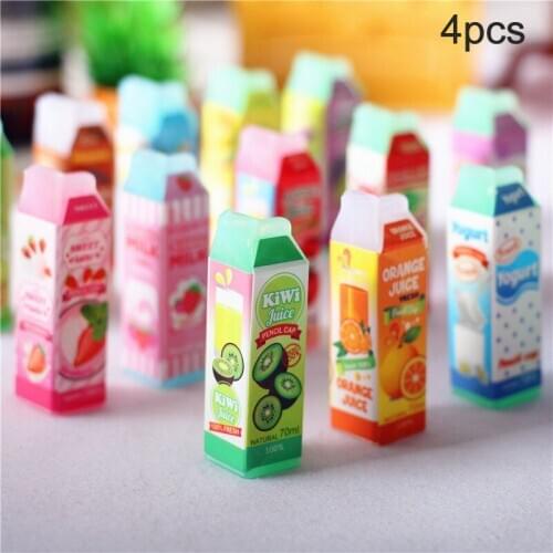 4 Pcs Miniature Dollhouse Food 1:12 Scale Milk Carton Bottle Drink Cup Pretend Foods For 1/12 Doll House Kitchen Accessories