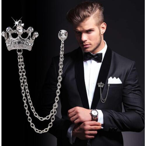 Mens Brooch Suit Chain Pins Crown Badge Vintage Brooches Male Fashion jewelry Accessories Party Decoration Brooches 2019 Pin