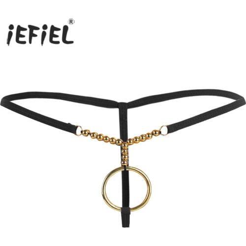 Men Lingerie O-rings Beads G-string Bikini Underwear Underpants Sexy Wetlook Sissy Gay Mens Panties Thong Crotchles Jockstraps