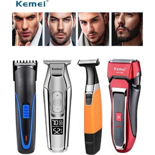 Kemei Mens Trimmer Professional Hair Clipper Stubble Electric Shaver Wireless Rechargeable LCD Hair Clipper Styling Tool 45D