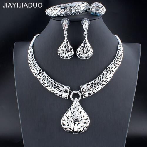 Jiayijiaduo Silver Color Womens Wedding Jewelry Set Crystal Necklace Earrings Evening Dresses Accessories Appointments 4PS