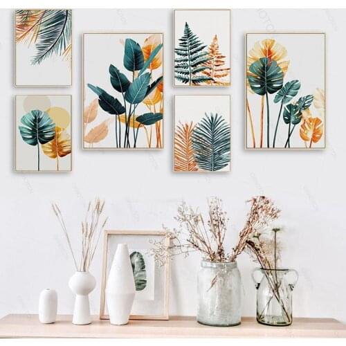 Nordic Colorful Plant Leaves Poster Print Landscape Wall Art Canvas Painting Picture For Living Room Home Decor