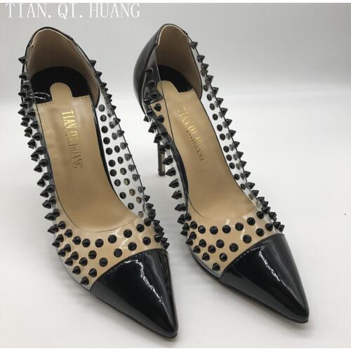 2017 New Arriva Hot Sales Women Rivets Heels Shoes Fashion Sexy Genuine Leather Pumps High Heels Shoes Woman