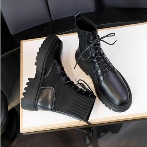 Autumn Boots Women Shoes Woman Boots Vogue Round PU Ankle Boots Fad Winter Elastic Black Boots Comfortable Boots Botas Mujer