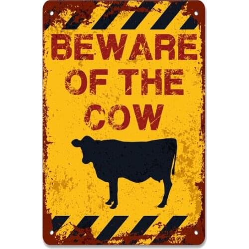 Beware of the Cow Farm Animal Metal Sign Vintage Retro Tin Sign Metal Sign Decor for Garage Home Bar Pub Store Shop Hotel Man
