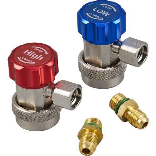 2021 2pcs R134A AC Auto Freon Air Condition Adapter Refrigerant Adjustable Quick Coupler High Low Connector Manifold Gauge Set
