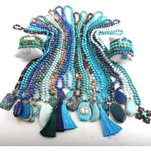 RH Wholesale Blue 20pc Mix Color Necklace Bracelet Set Fashion Boho Jewelry Handmade Women Bohemian Necklaces