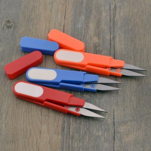 Handle Safety Cover Plastic Sewing Scissors Thread Embroidery Cross-stitch Cutter Portable Cutter Mini Spring U Shape Scissors G